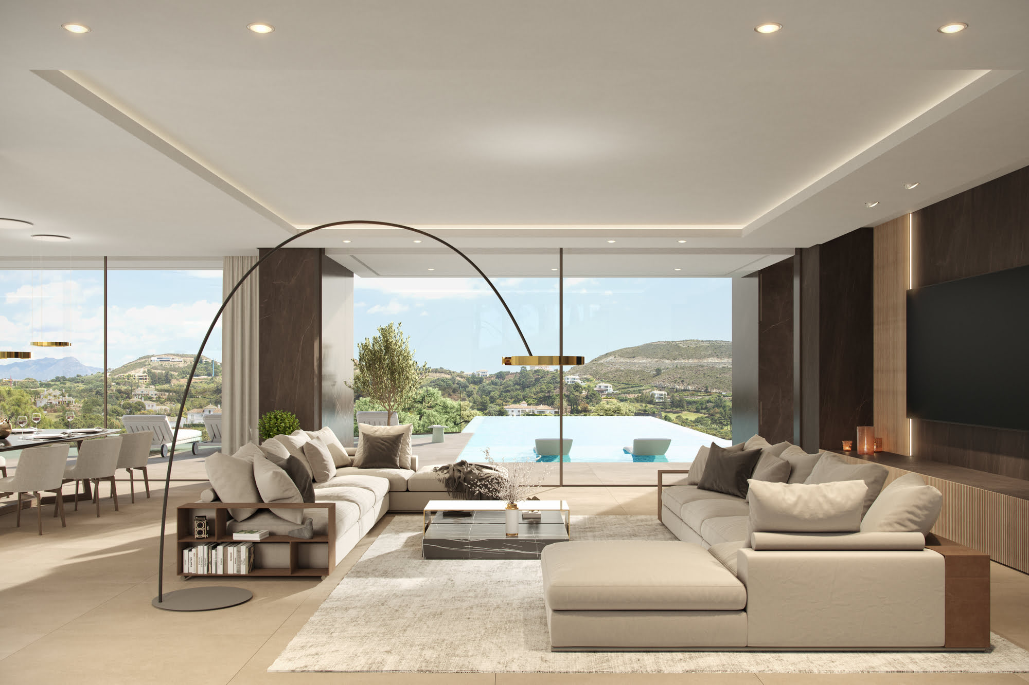 Detail of architectural overhangs with hidden lighting