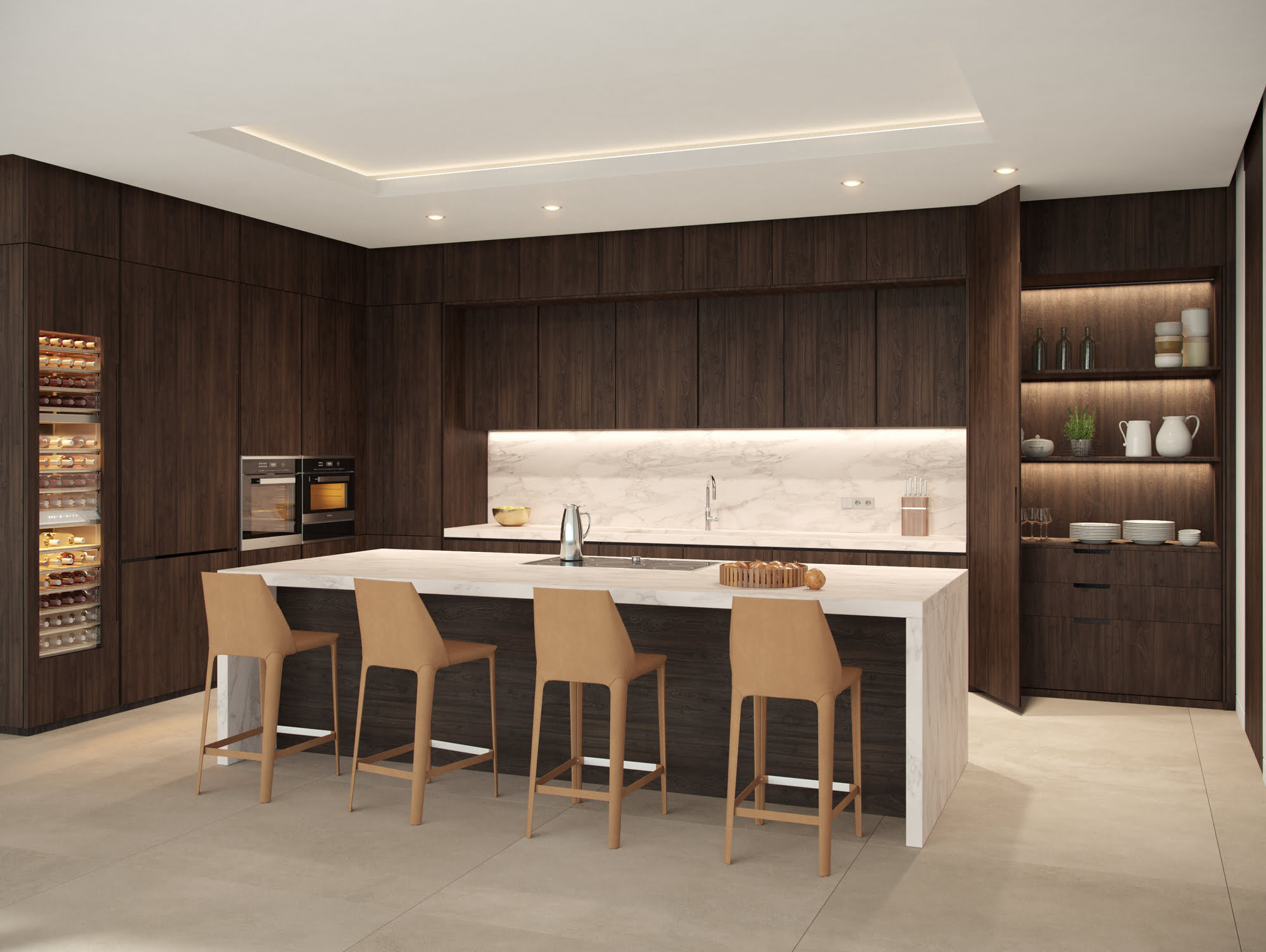 Interior living space with large-format ceramic floors