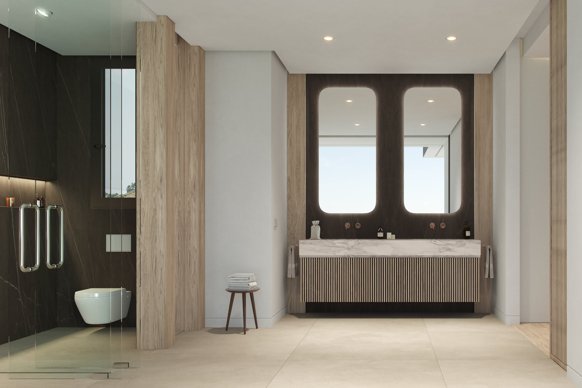 Infinity pool mirroring blue twilight sky