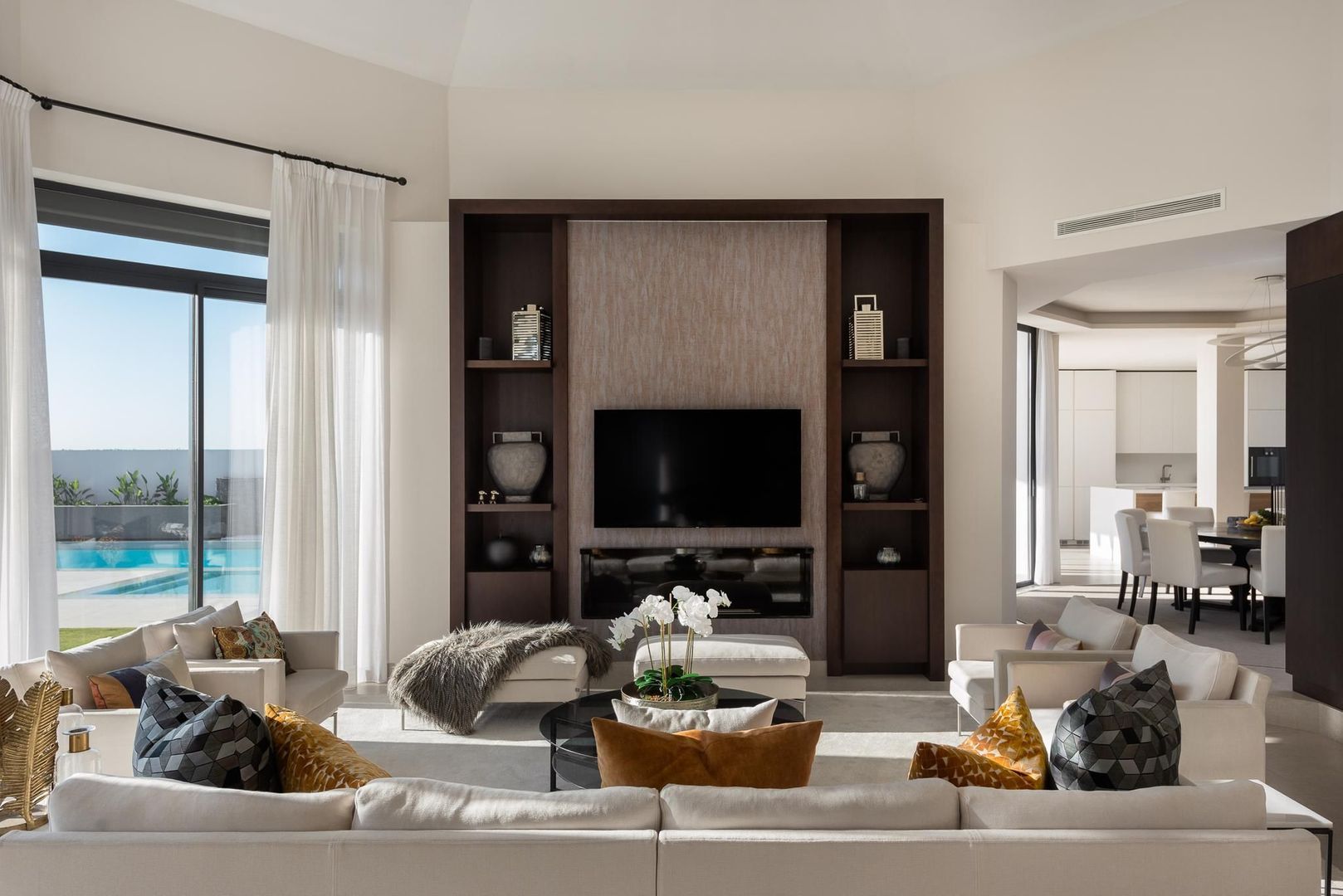 Stone-clad walls blending with traditional textures