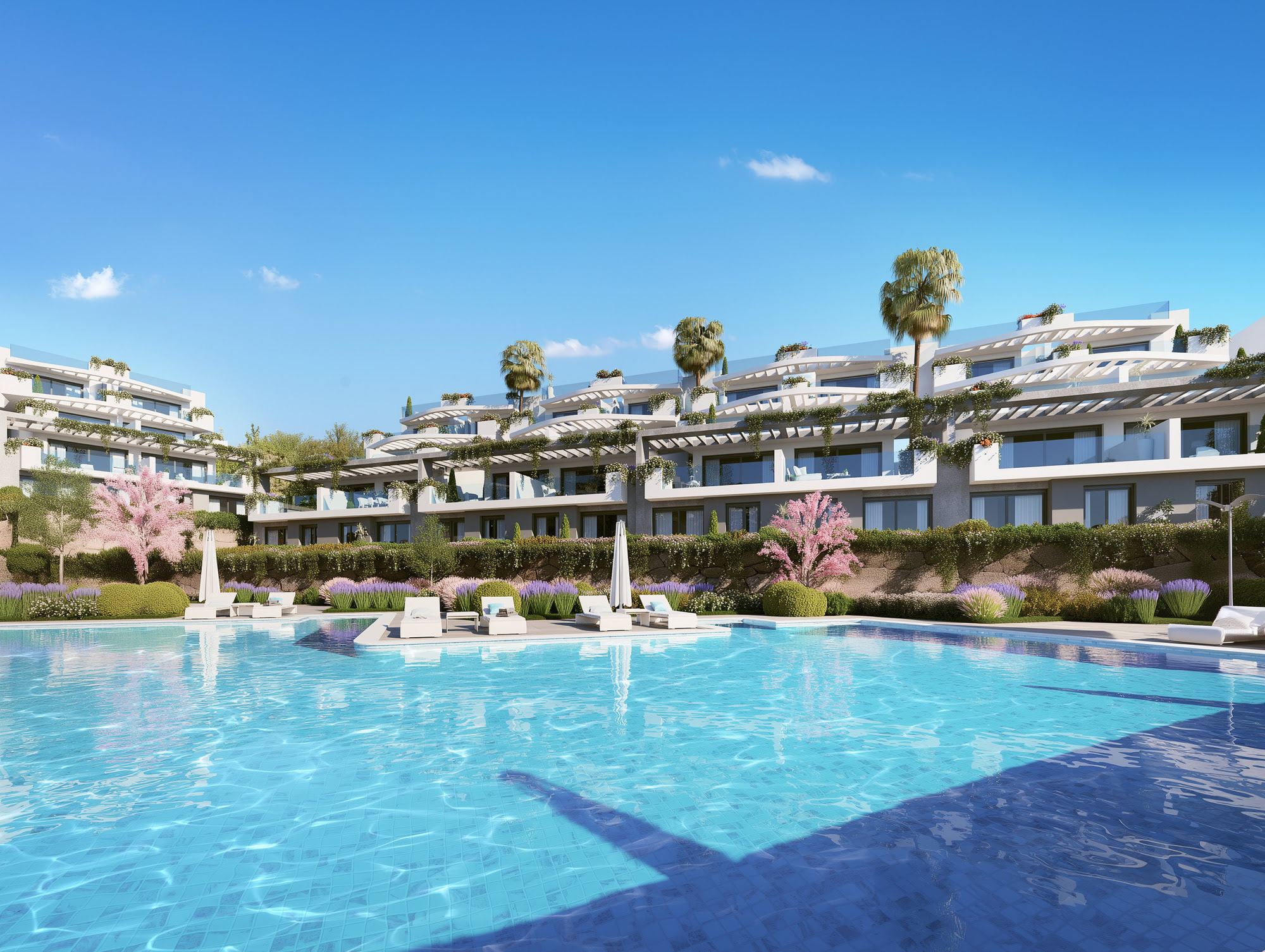 Daytime view of Mediterranean plants and architecture