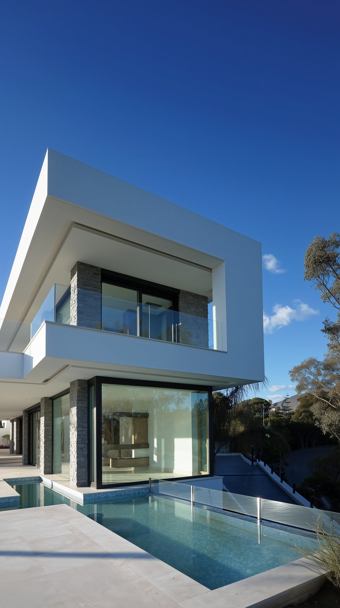 Terrace with overhead pergola and warm lighting