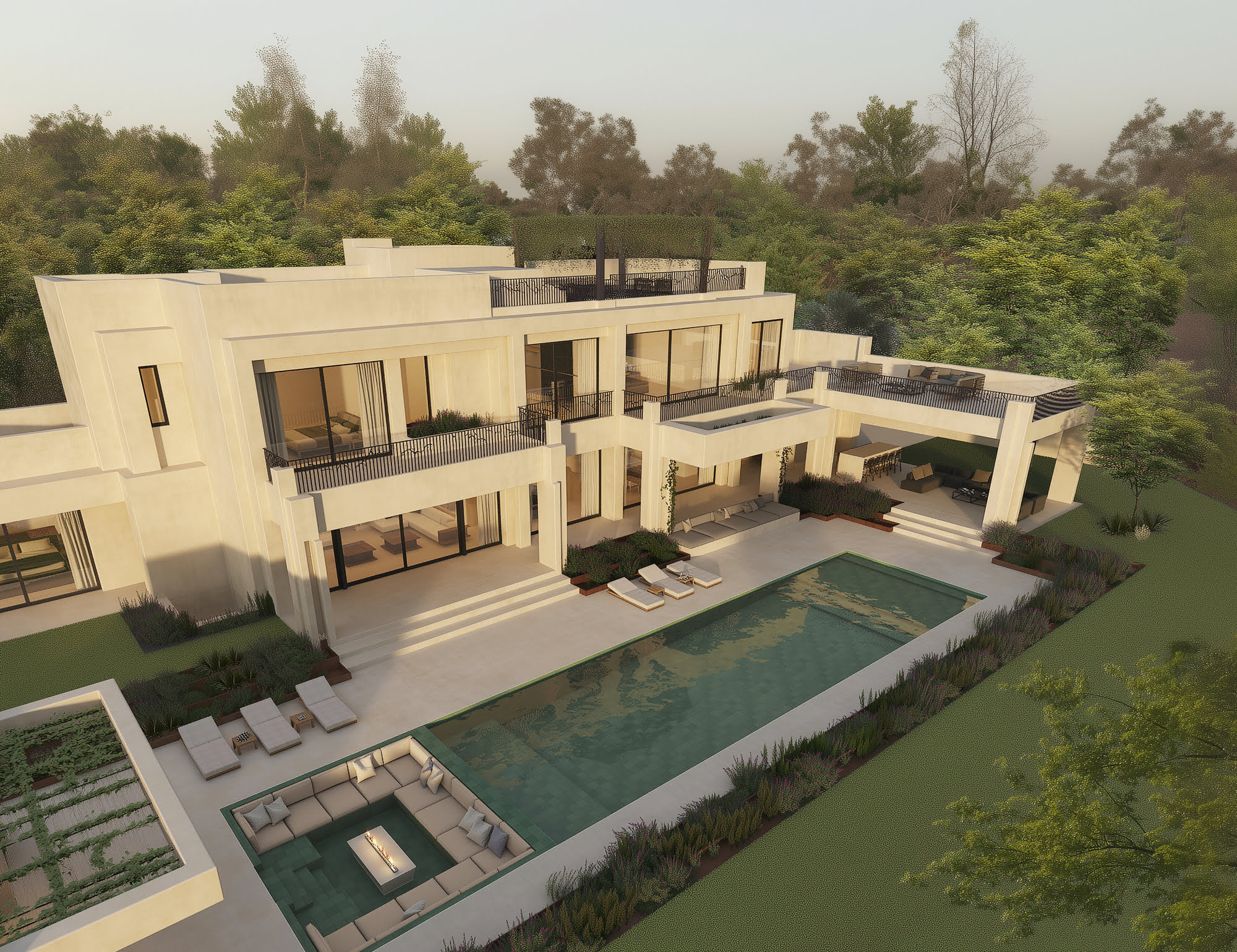 Beachfront garden view of CASASOLA with manicured lawn and sea beyond