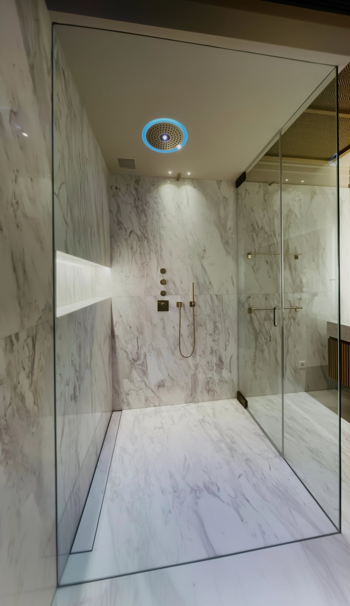 Afternoon sun casting shadows over white facade and lawn