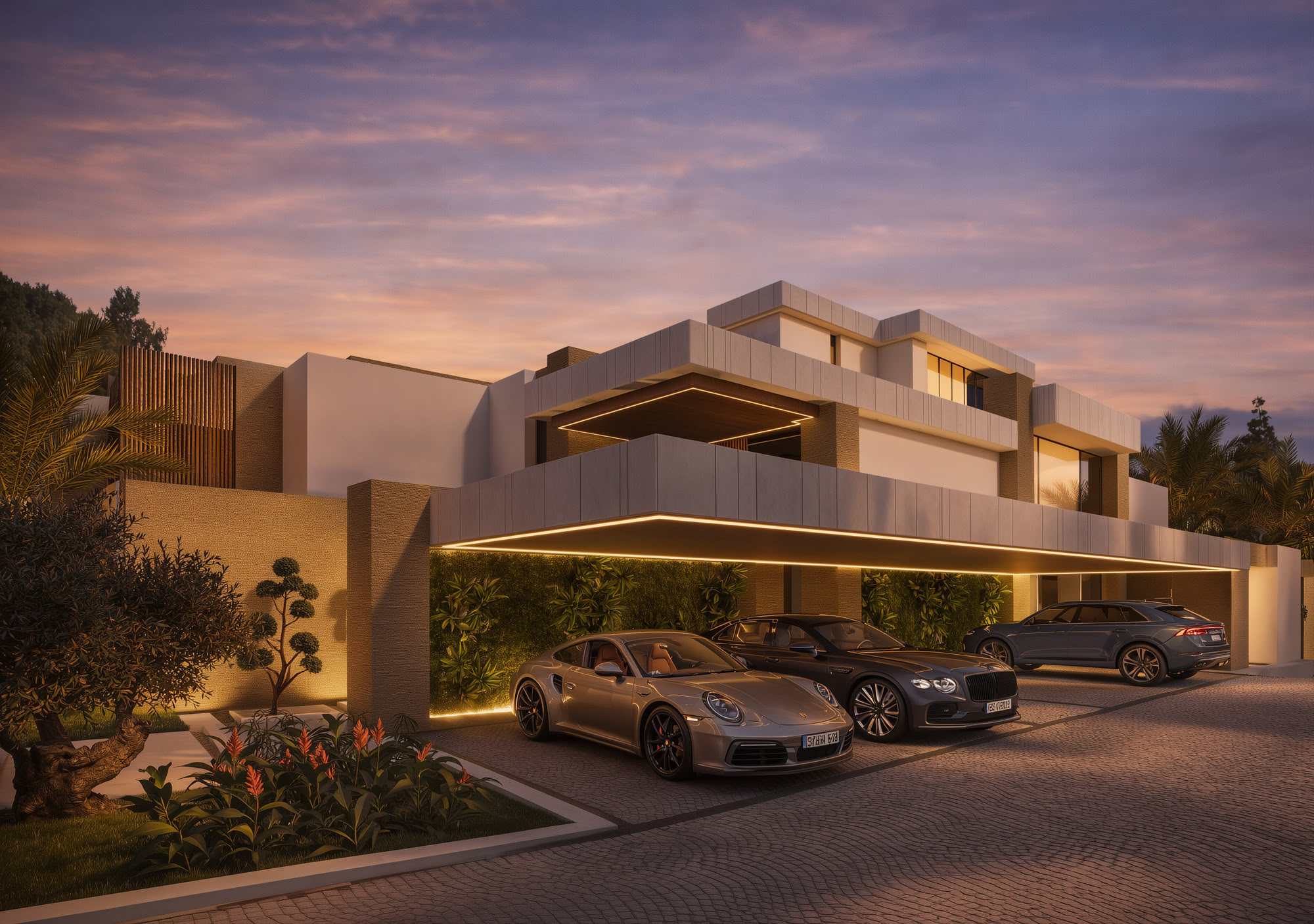 Contemporary living area in Villa FX with full-height glazing and abundant natural light