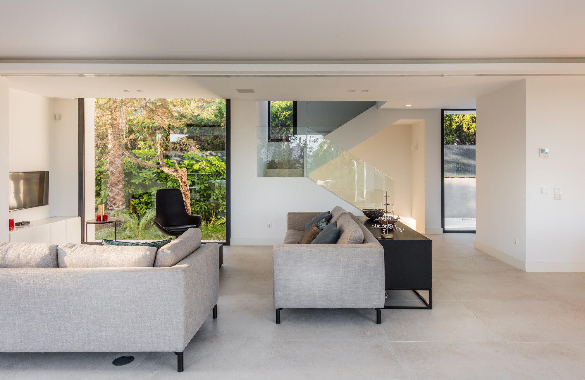 Double-height ceiling detail with natural light