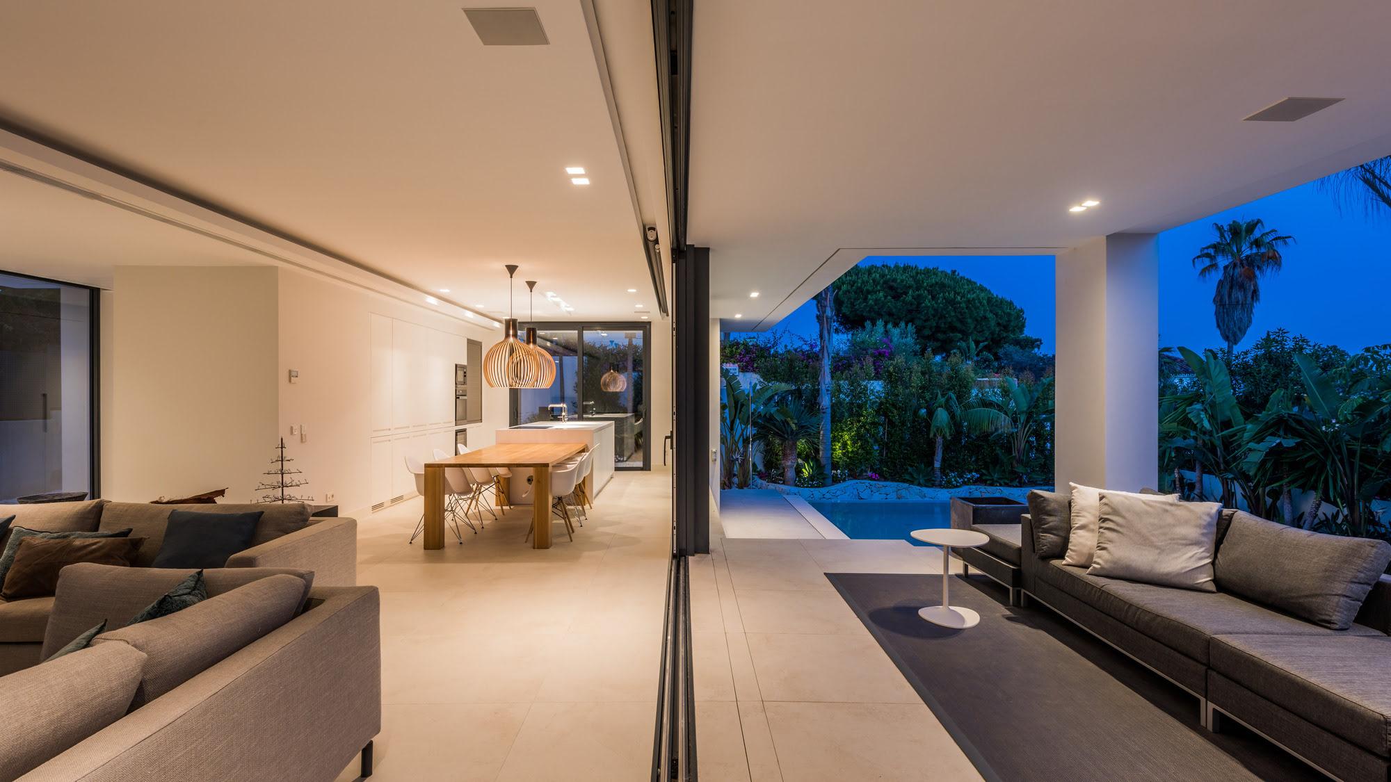 Panoramic view of exterior with pool, lawn and villa