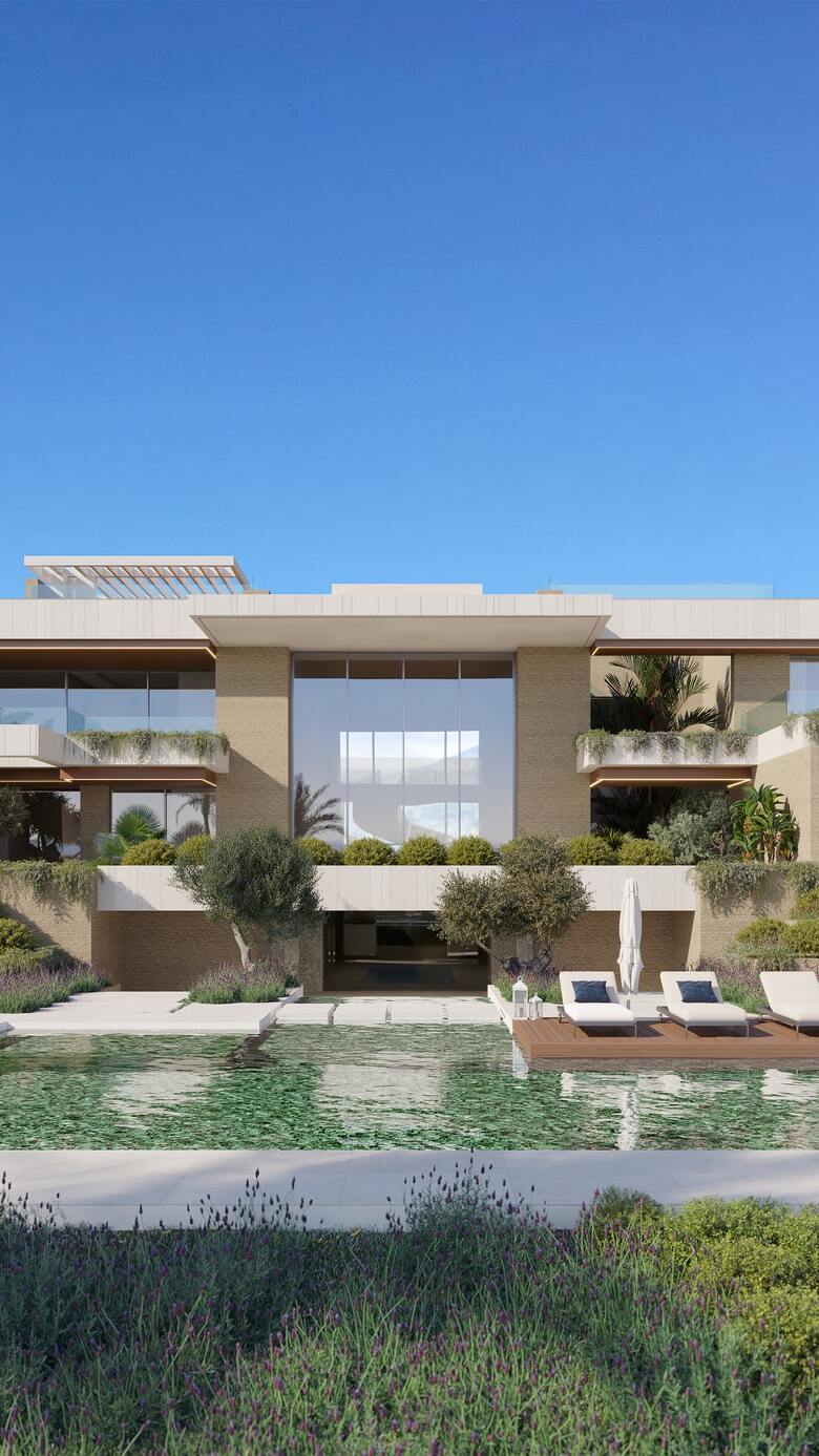 Sunset view of VILLA FX highlighting architectural silhouette