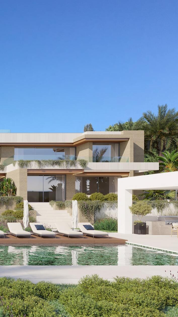 Outdoor pergola lounge area with seamless indoor-outdoor transition