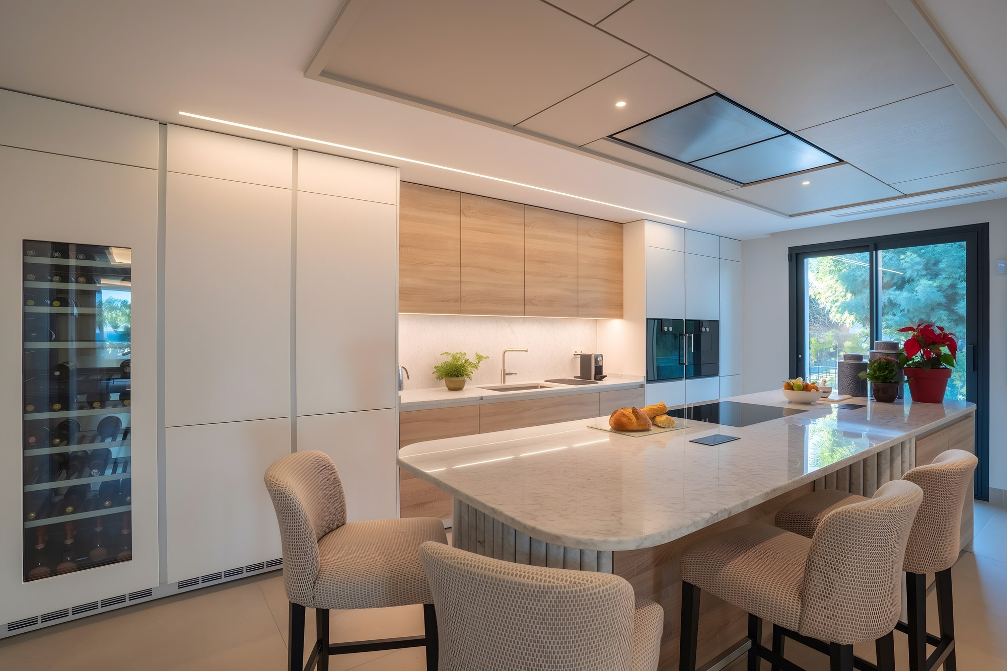 Relaxation area with ocean view and modern outdoor furnishings