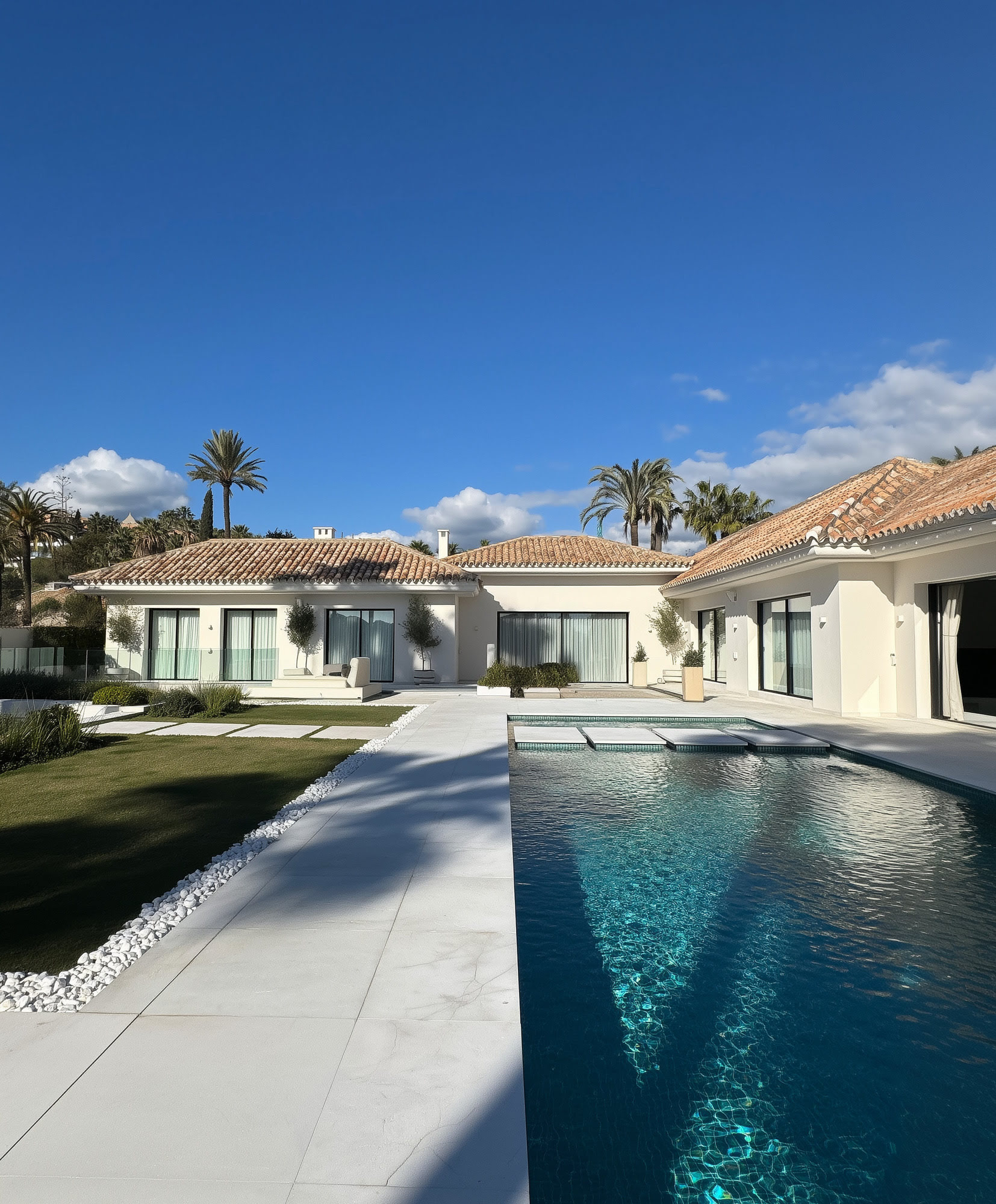 Open lounge area with sliding doors toward garden