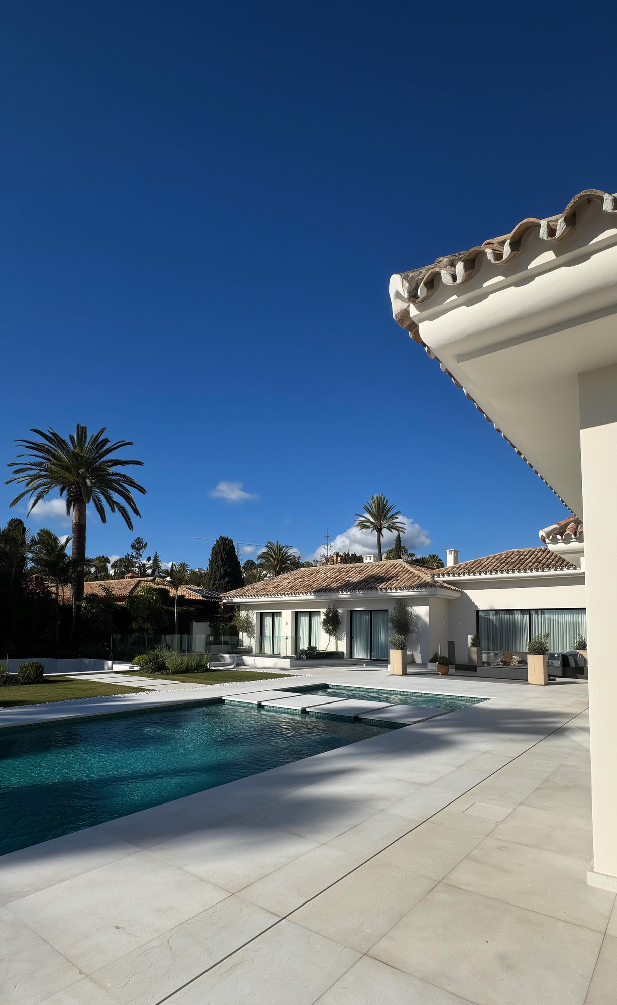 View from garden to rear elevation of the villa