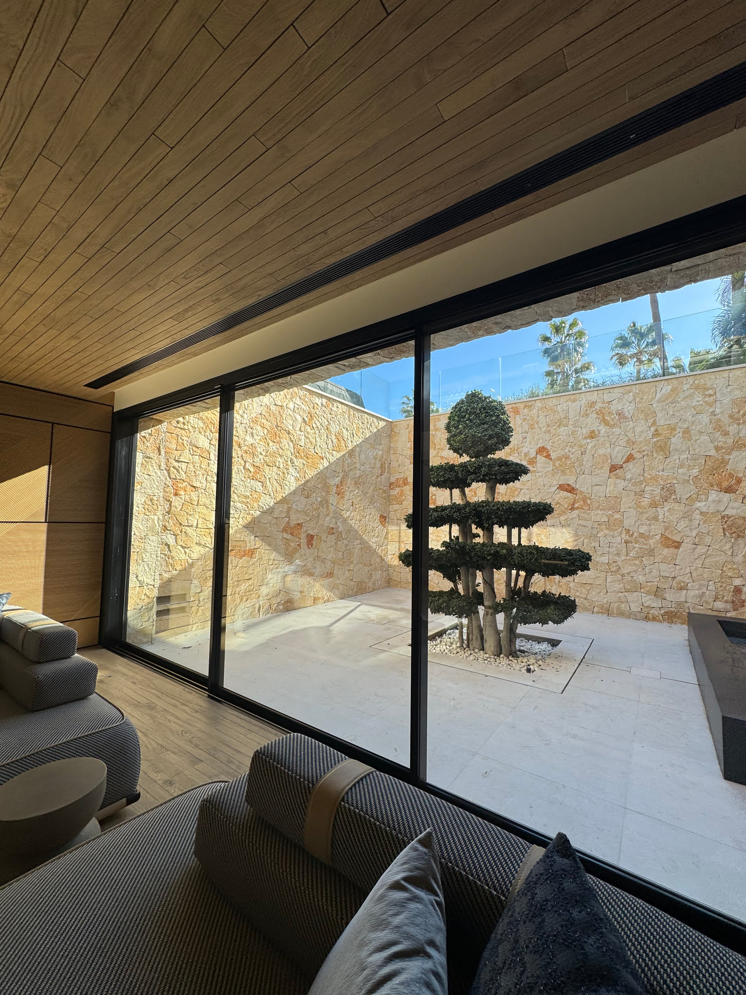 Bedroom with natural fabrics and wooden accents