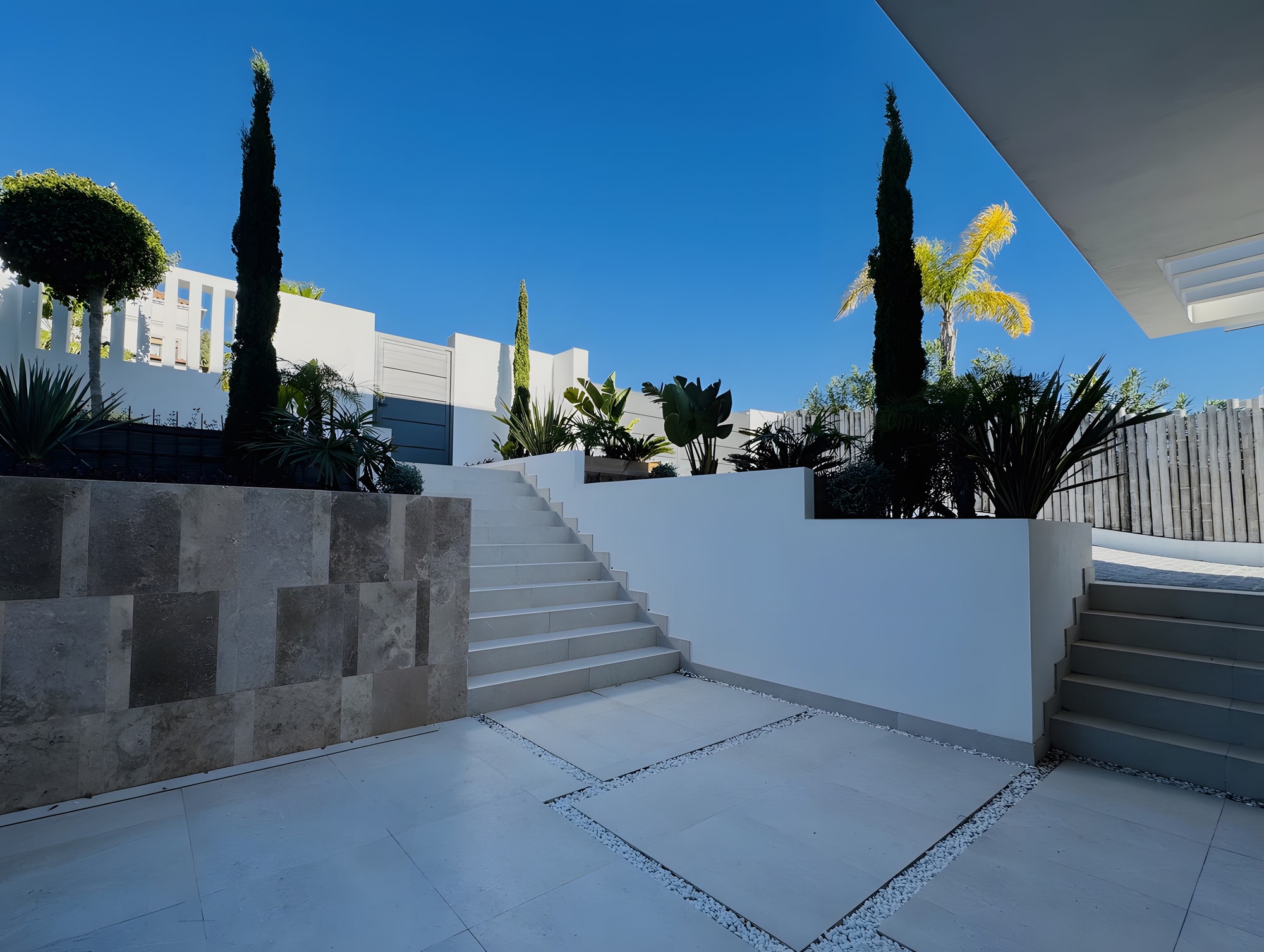 Lounge with minimalist furnishings and architectural lighting