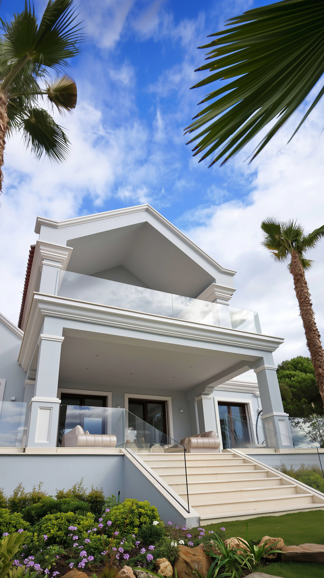 Covered veranda with lounge area and garden access