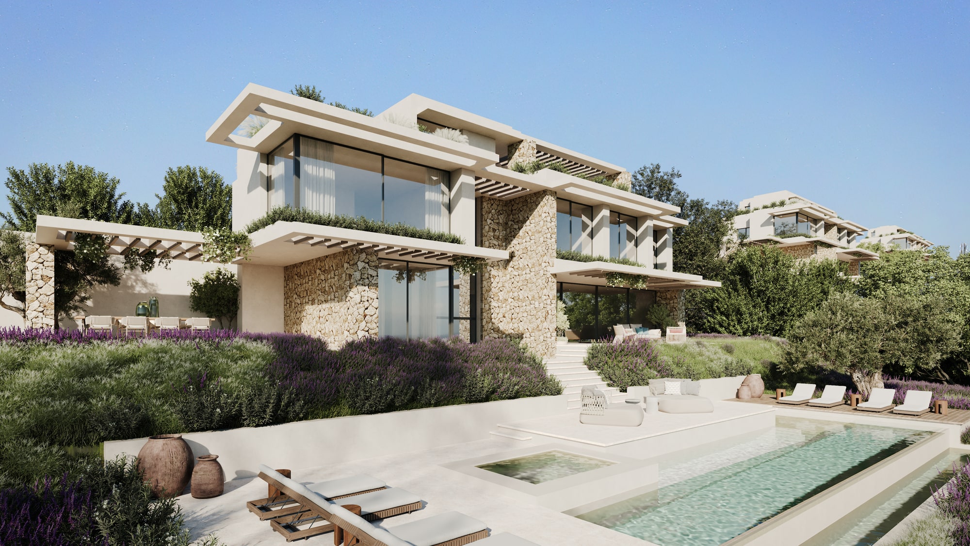 LA ALBORADA – hillside retreat with natural stone, wood and lavender garden