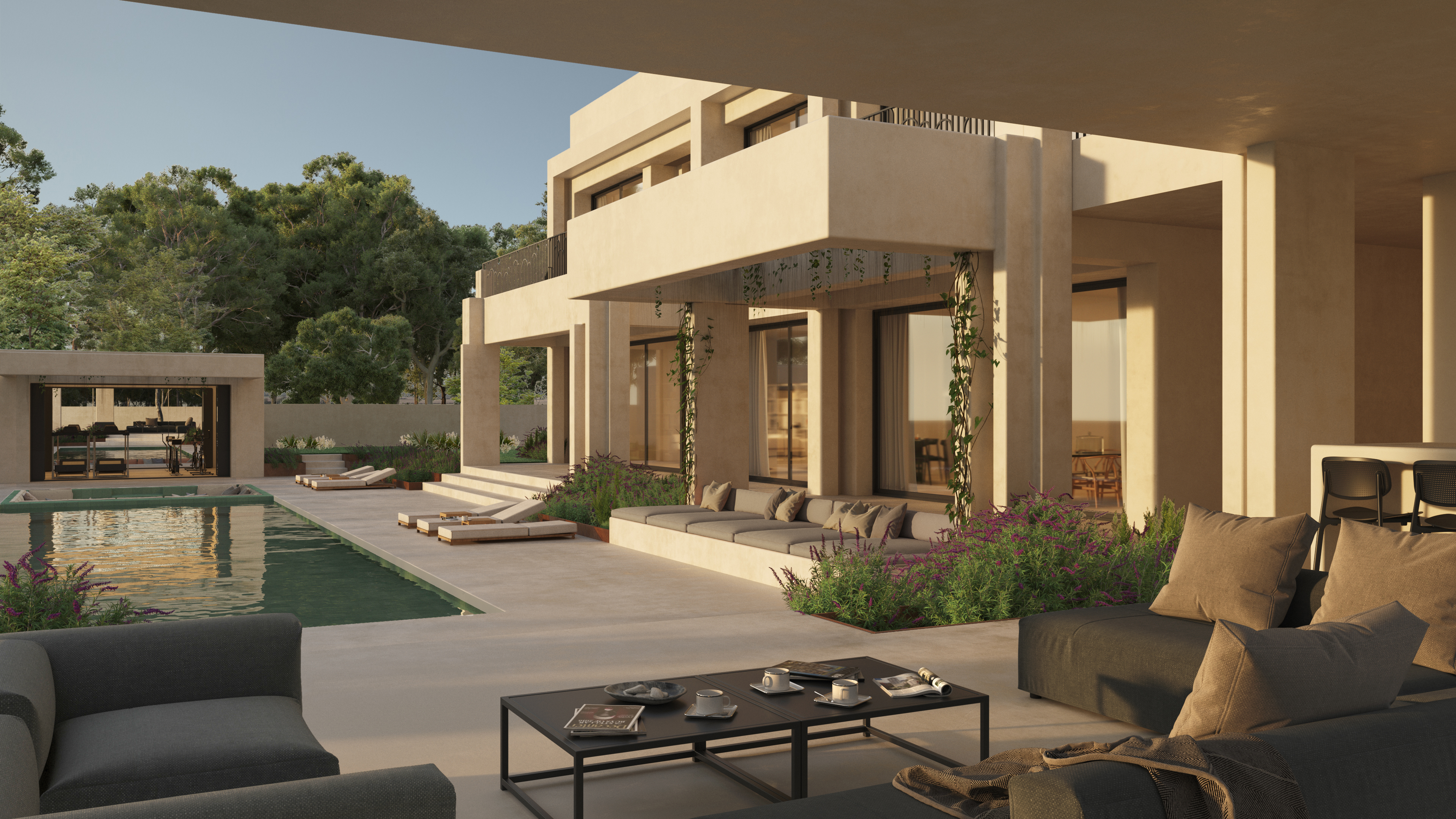 CASASOLA – elegant white villa with symmetrical design and beachfront garden