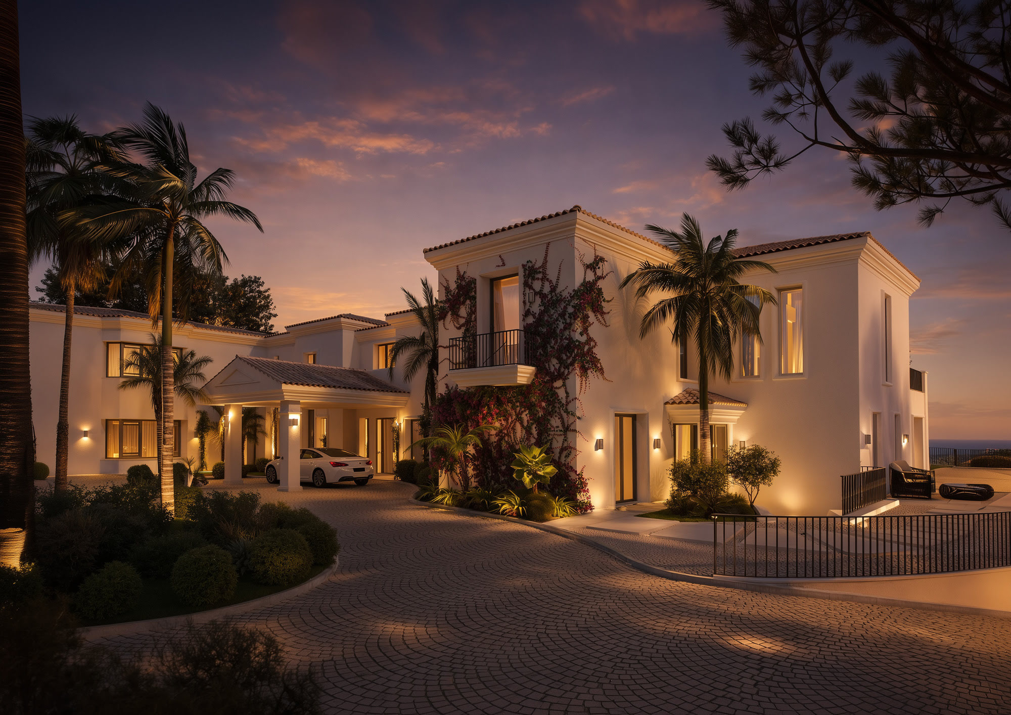 VILLA H35 – elegant Mediterranean luxury villa in La Zagaleta with cinematic twilight arrival